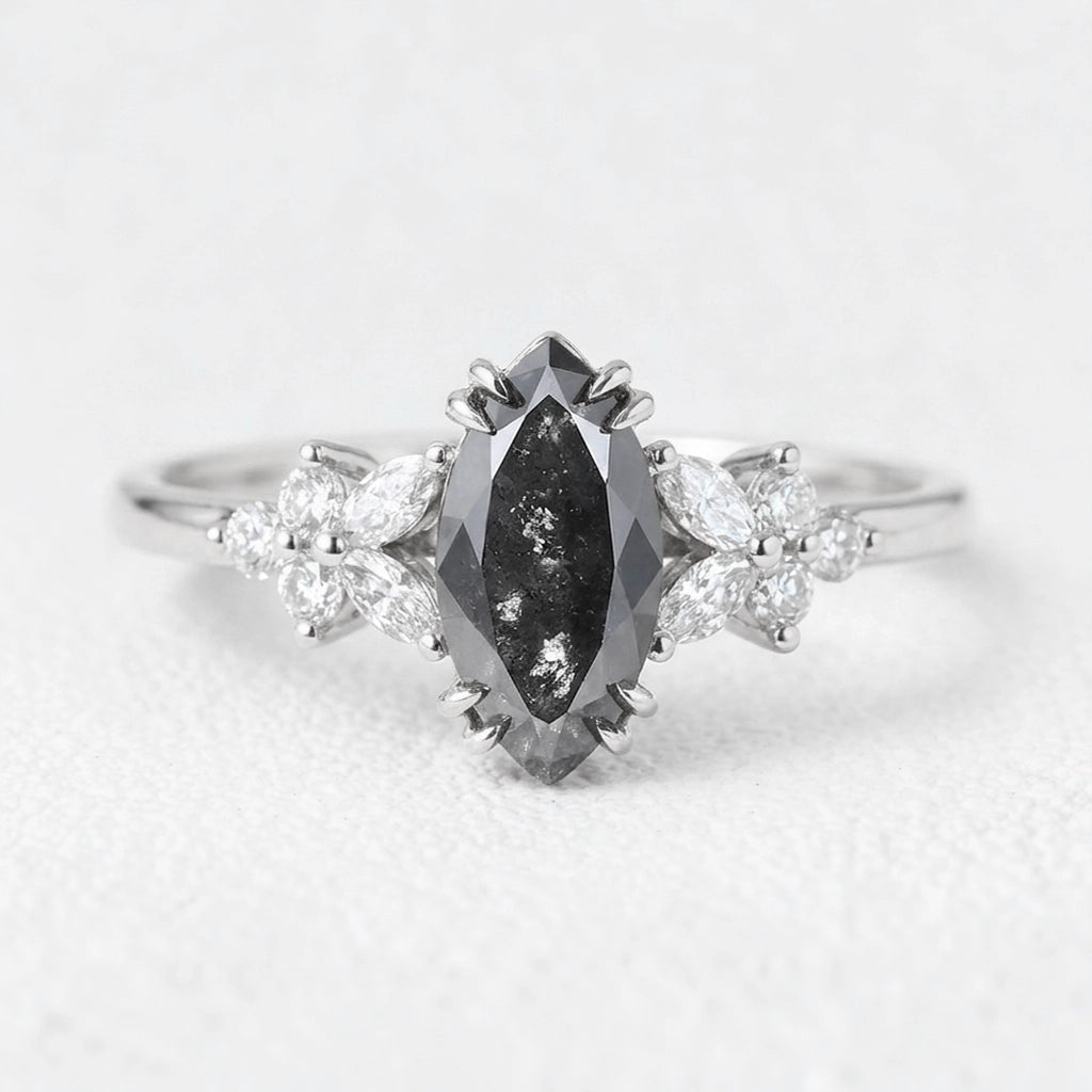 Isadora’s Blossom | 1CT Marquise Salt & Pepper Diamond Engagement Ring