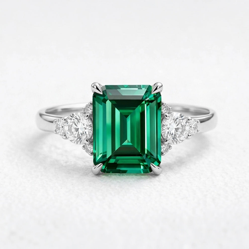 Flora's Ode | 3CT Green Emerald Engagement Ring.