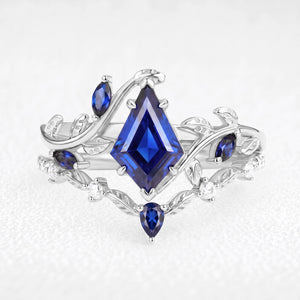 Penelope’s Veil | 1CT Kite Cut Blue Sapphire Foliage Bridal Duo