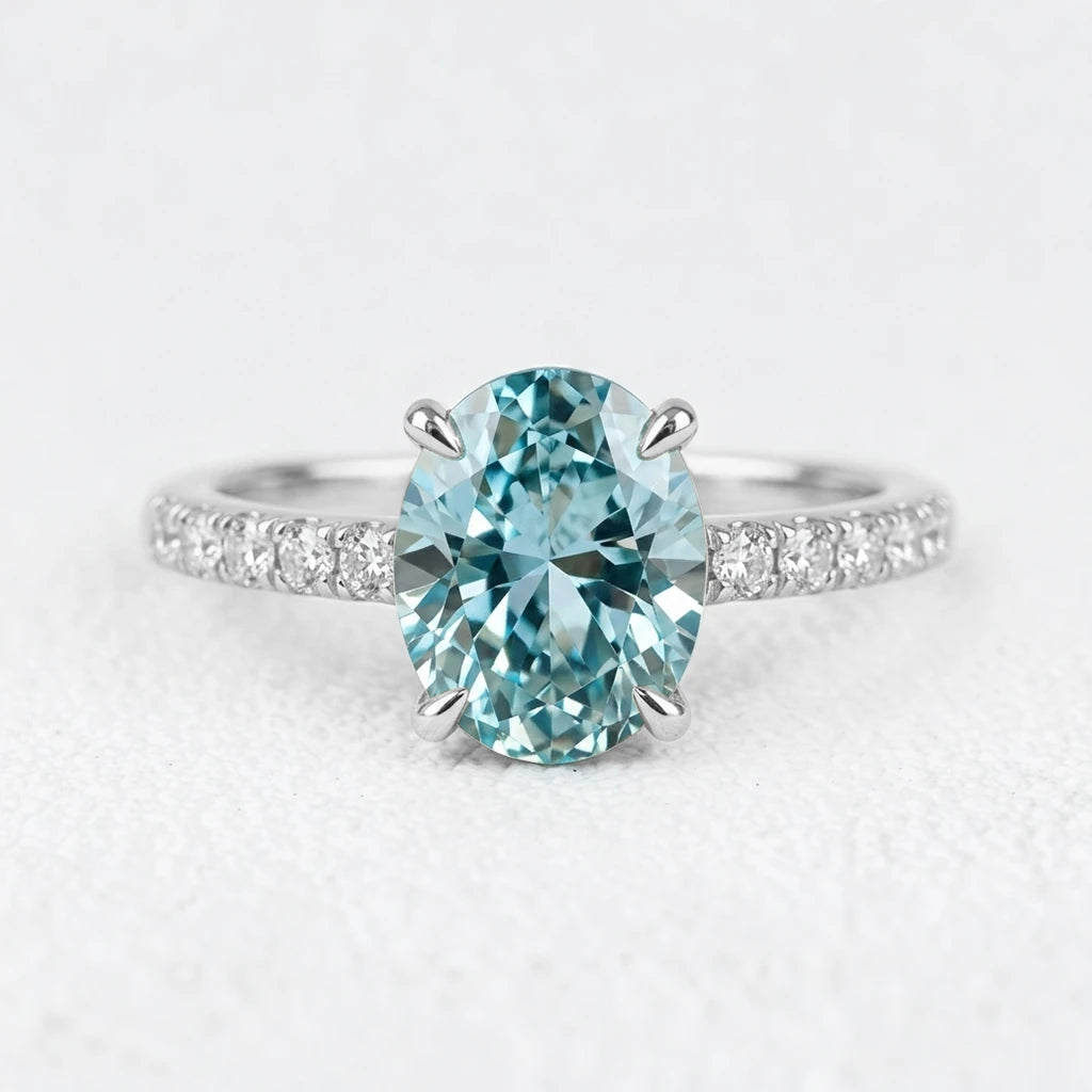 Selene’s Glow | 2CT Oval Cut Green Sapphire Ring