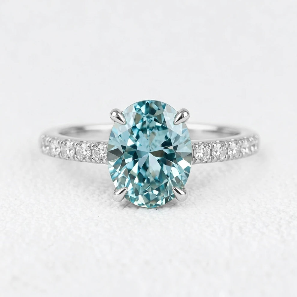 Selene’s Glow | 2CT Oval Cut Green Sapphire Ring