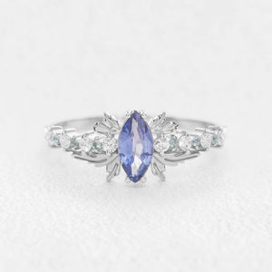 Aurora’s Fairy Wing | Marquise Natural Sapphire Vintage Bridal Set 2pcs.