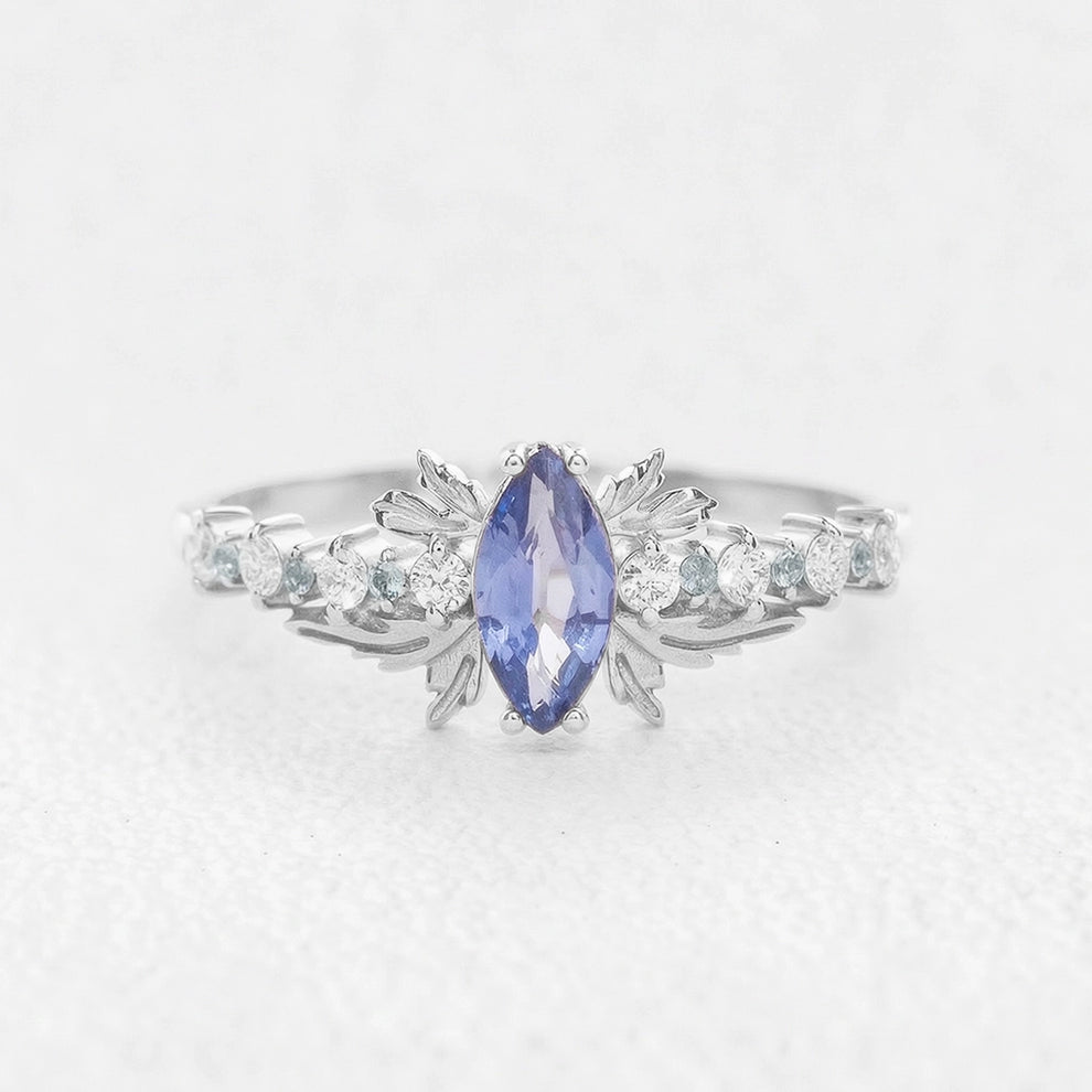Aurora’s Fairy Wing | Marquise Natural Sapphire Vintage Bridal Set 2pcs.