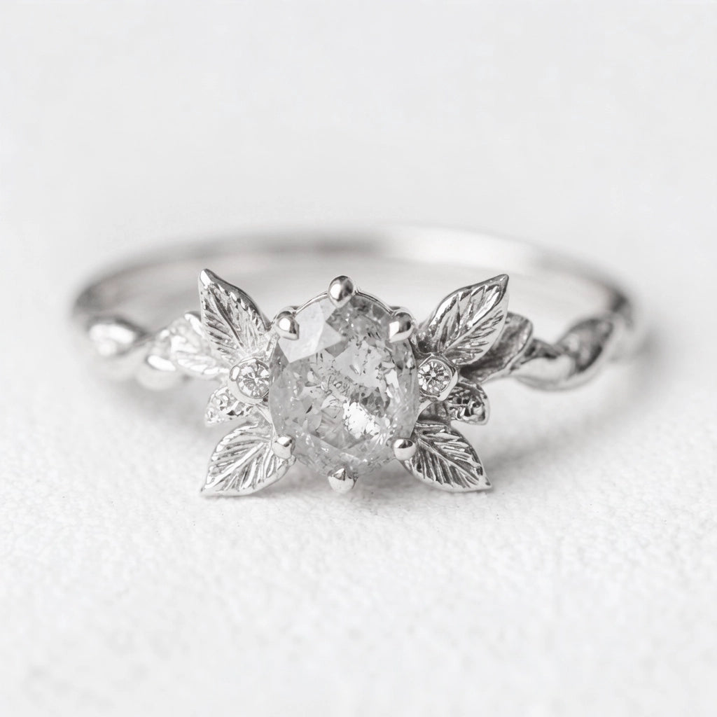 Astrid’s Stardust | 1CT Oval Salt & Pepper Diamond Flora Engagement Ring
