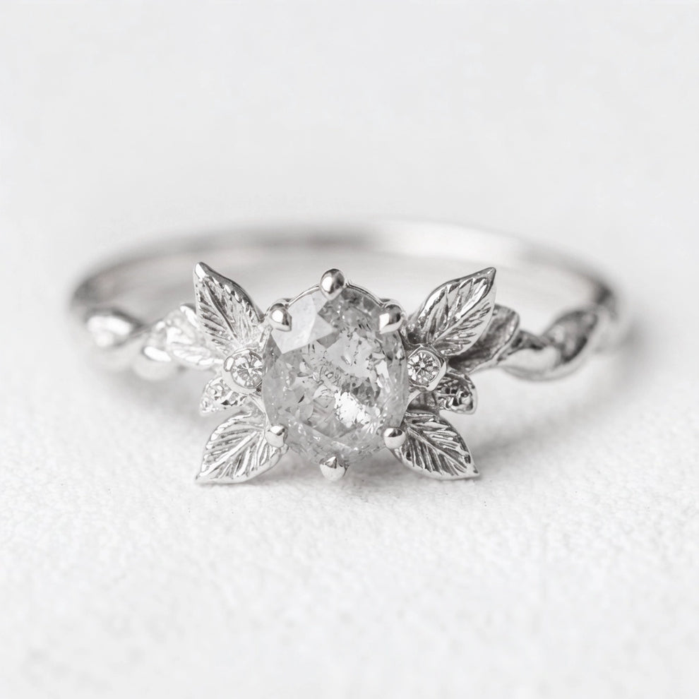 Astrid’s Stardust | 1CT Oval Salt & Pepper Diamond Flora Engagement Ring