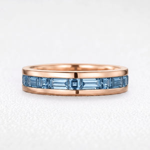 Odysseus’s Lodestar | Half-Eternity Alternating Square & Baguette Aquamarine Men’s Band