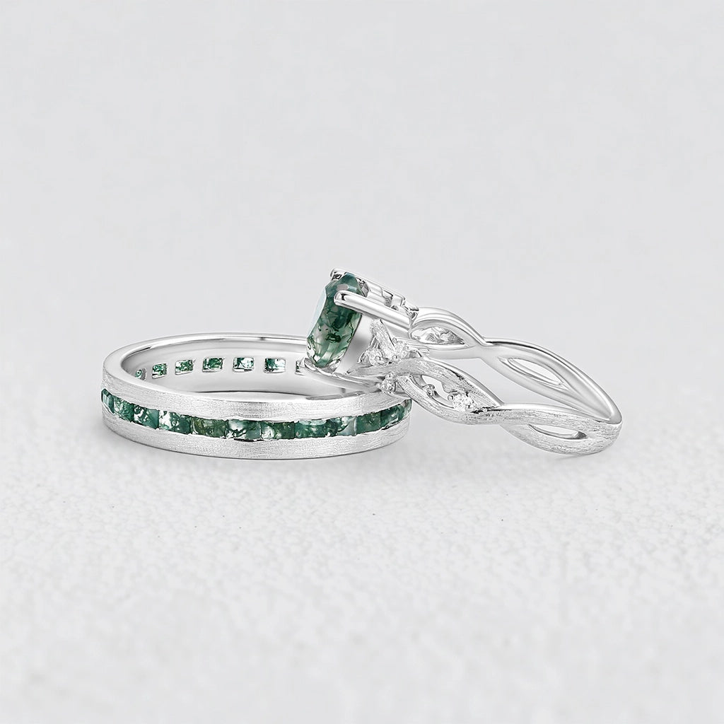 Sylvie’s Heartstring | Heart Cut Moss Agate Infinity Couple Set 2pcs.