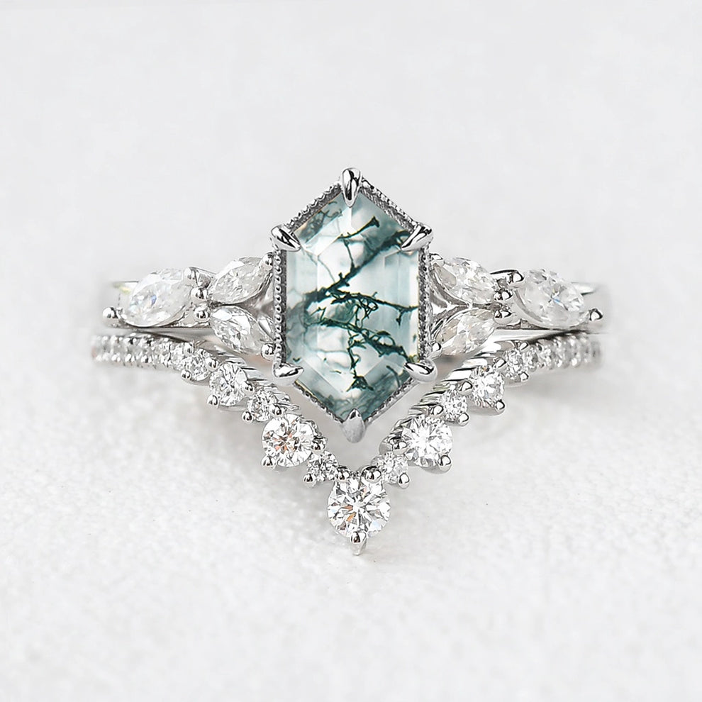 Sylvie’s Grove | Vintage Long Hexagon Moss Agate Cluster Bridal Set 2pcs.