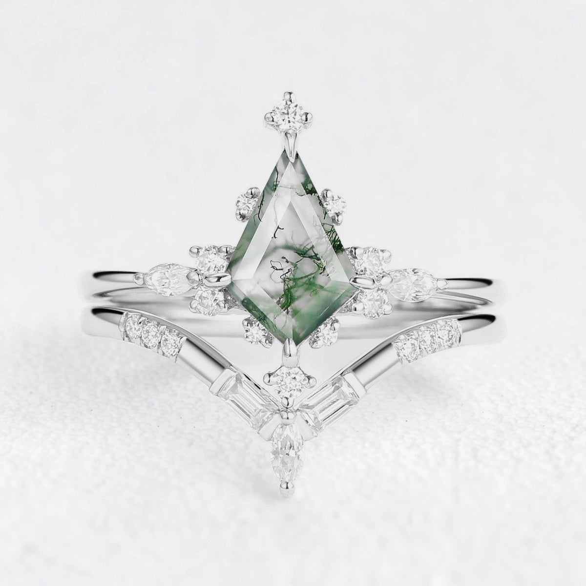 Rosalind's Glimmer | Star Kite Moss Agate Bridal Duo