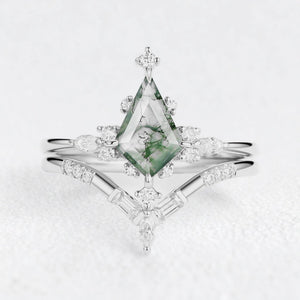 Rosalind's Glimmer | Star Kite Moss Agate Bridal Duo