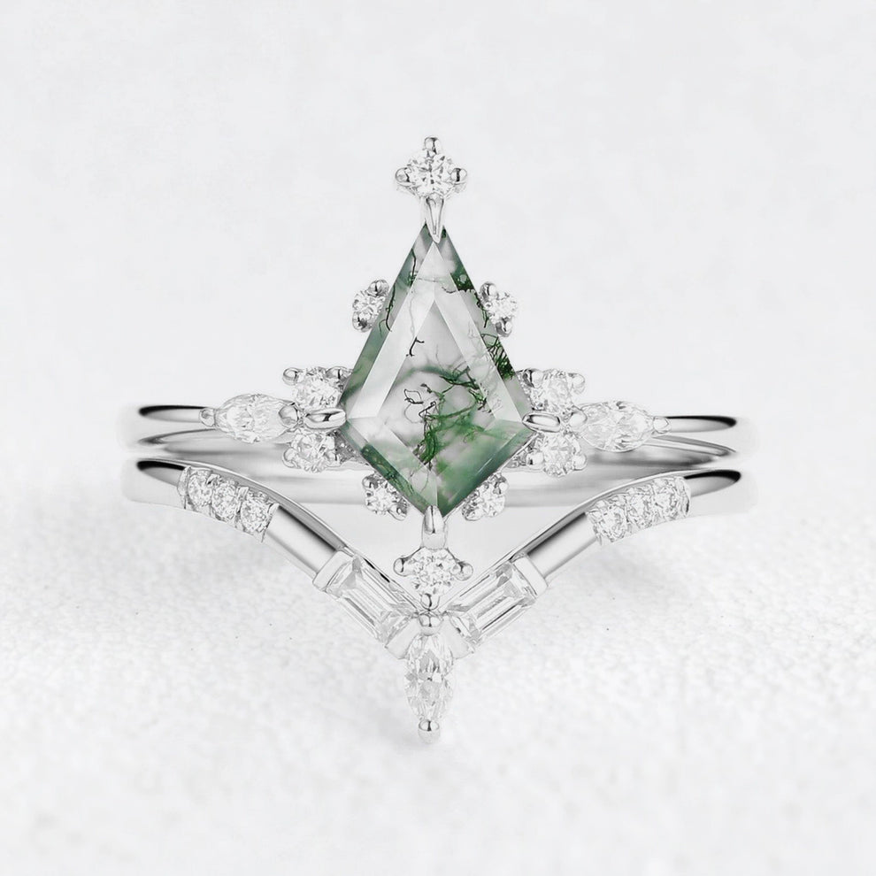 Rosalind's Glimmer | Star Kite Moss Agate Bridal Duo