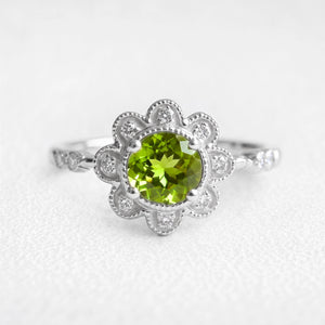 Isadora’s Jardin | Round Green Sapphire Engagement Ring