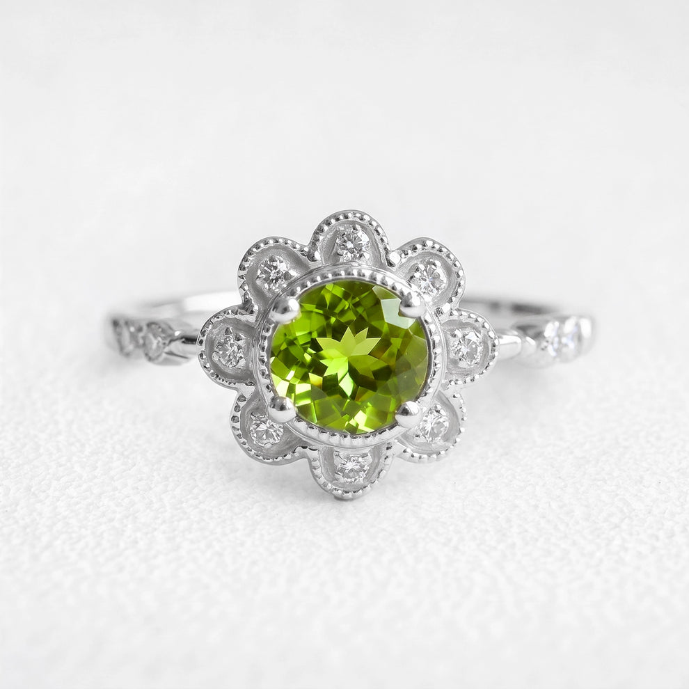 Isadora’s Jardin | Round Green Sapphire Engagement Ring