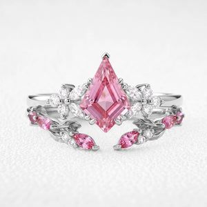 Joséphine’s Camellia | Kite-Cut Pink Sapphire Foliage Bridal Set 2pcs