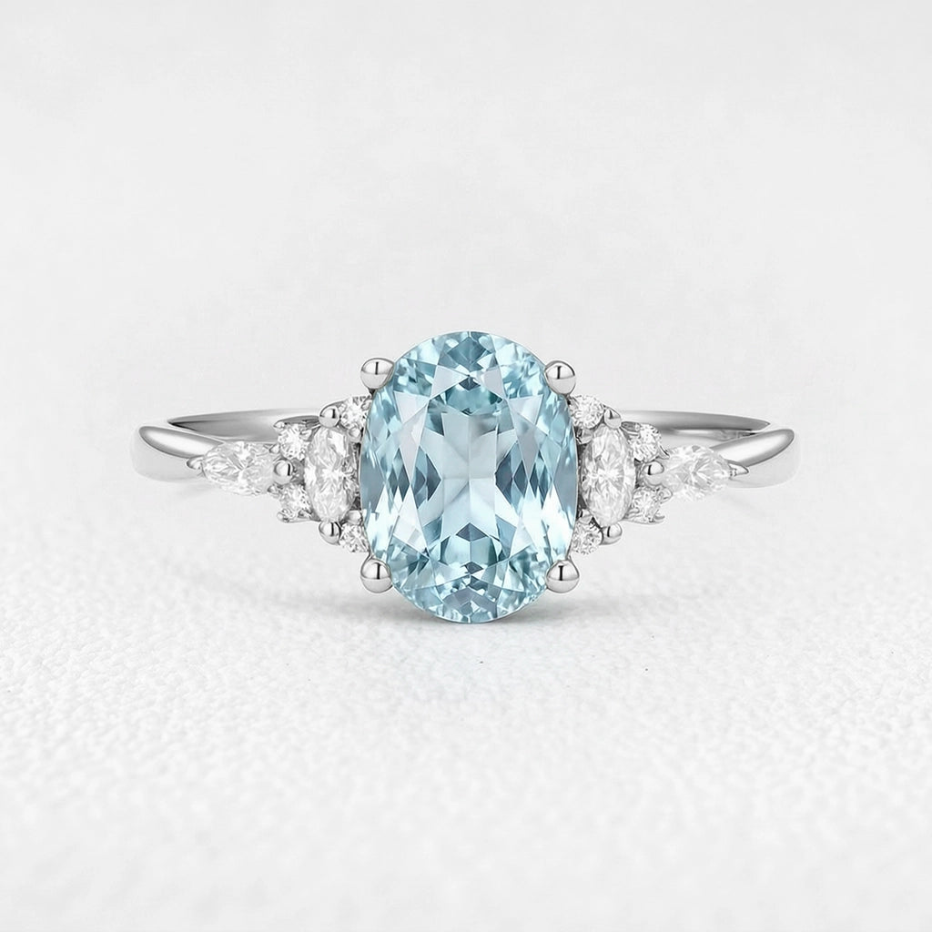 Celine’s Azure | 1.5CT Classic Oval Aquamarine Engagement Ring
