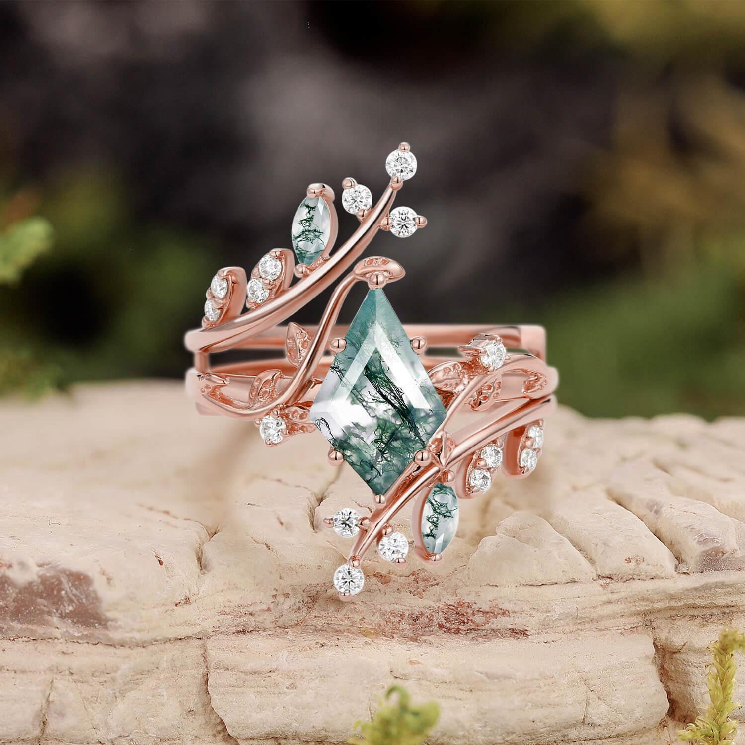 Elara’s Bower | Kite Cut Moss Agate Cage Leafy Bridal Set 2pcs.