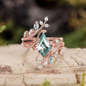 Elara’s Bower | Kite Cut Moss Agate Cage Leafy Bridal Set 2pcs.