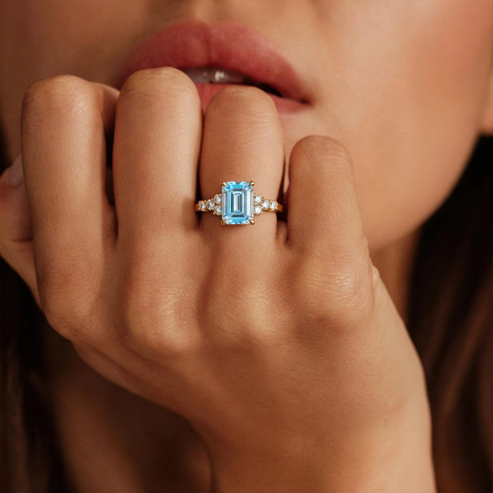 Eleanor’s Radiance | 2CT Emerald Cut Blue Sapphire Ring.