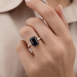 Selene's Mystique | 2CT Emerald Cut Black Gemstone Ring.