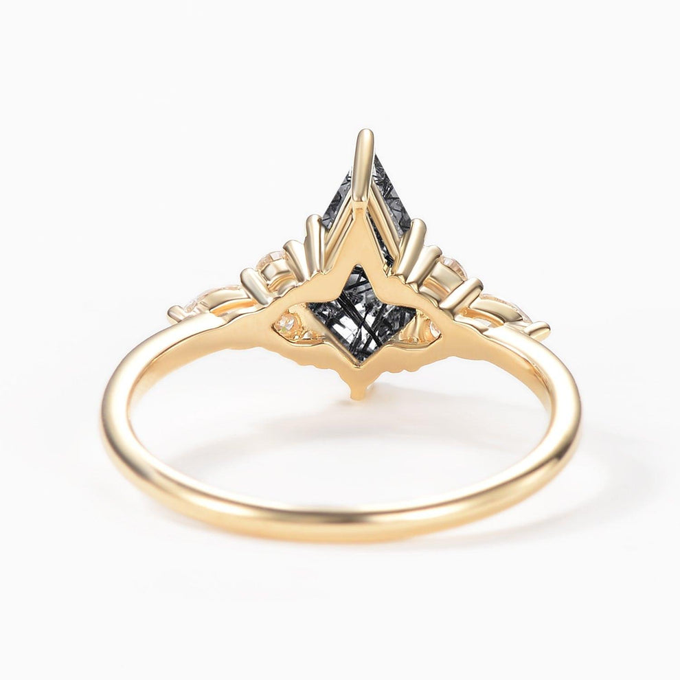 Unique Moss Agate Kite Cut Three Sides Stone Engagement Ring.