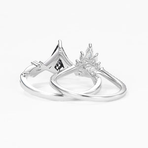 Kite Shape Branch Moss Agate Engagement Ring Sets 2pcs