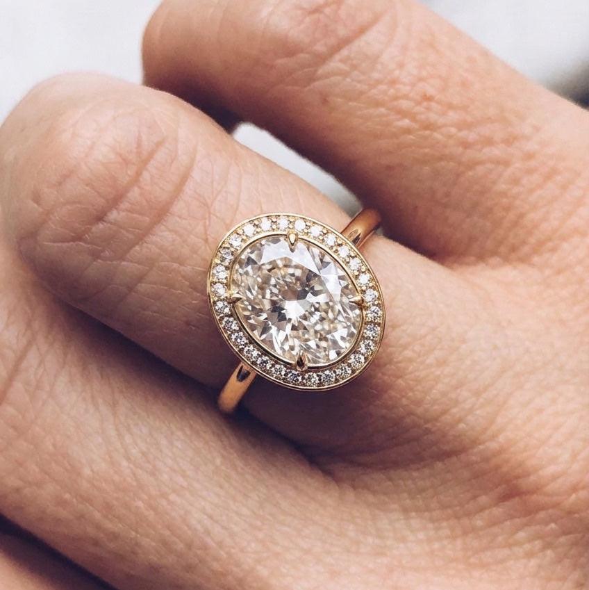 Astra‘s Radiance | 3CT Oval Moissanite Halo Ring.