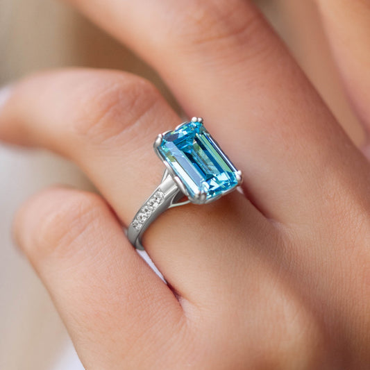 Aqua Dream 5CT Emerald-Cut Blue Gemstone Ring