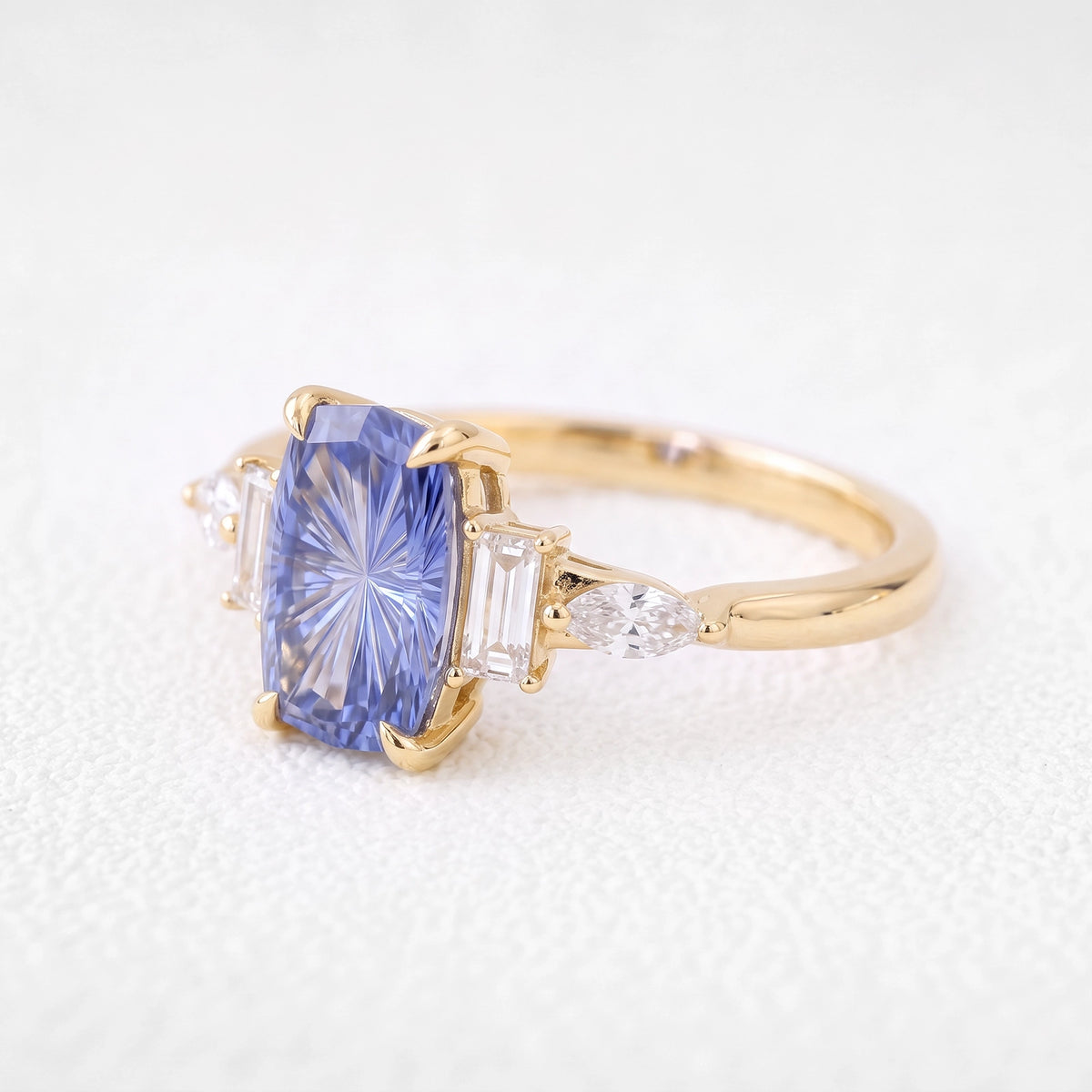 Rosalind’s Cerulean | Elongated Cushion Fantasy-Cut Cornflower Sapphire Engagement Ring