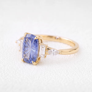 Rosalind’s Cerulean | Elongated Cushion Fantasy-Cut Cornflower Sapphire Engagement Ring