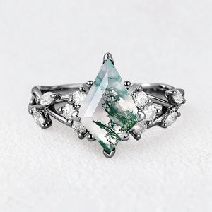 Rosalind’s Wreath | Kite Moss Agate Moissanite Accents Engagement Ring