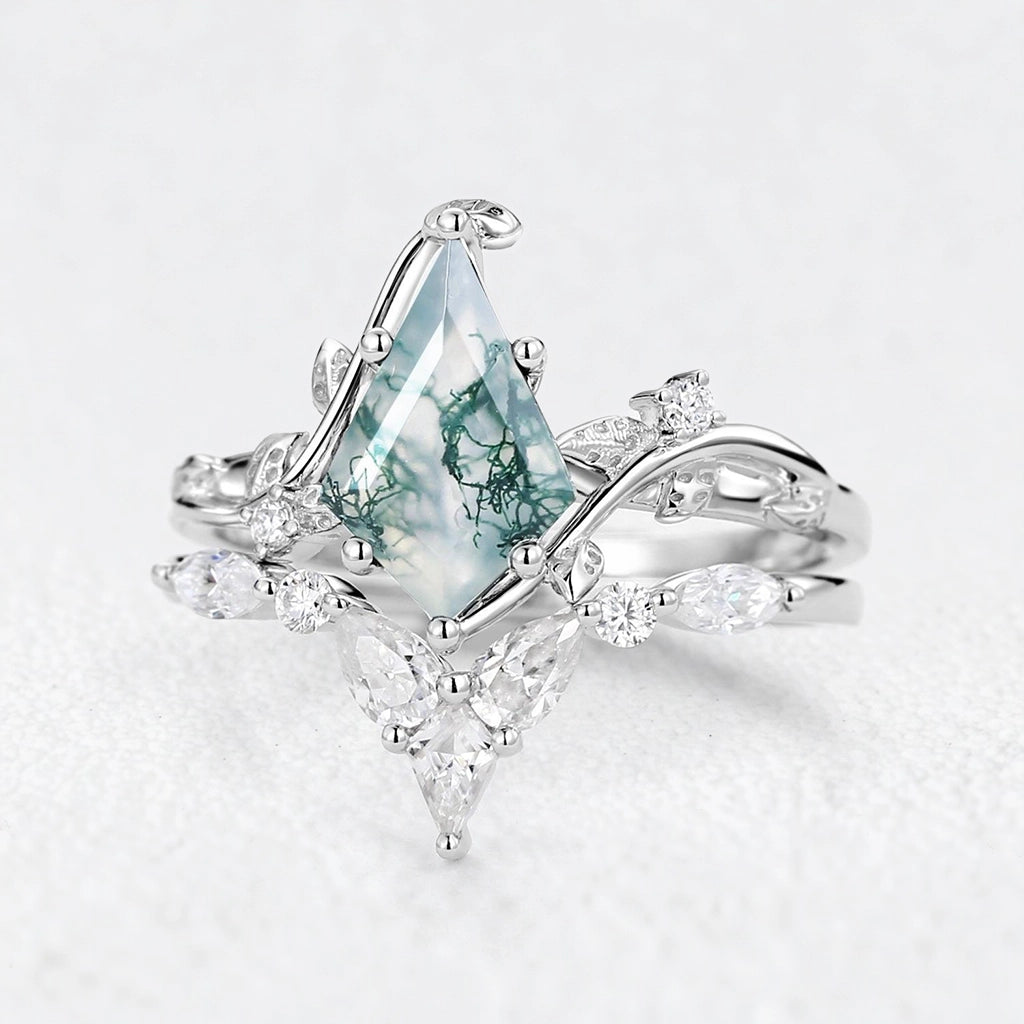 Isadora’s Vine | Kite Cut Moss Agate Bridal Duo