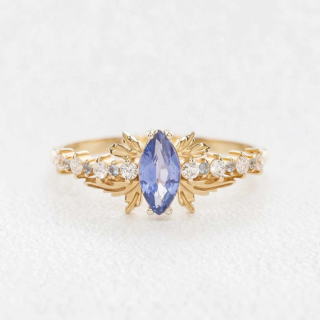 Aurora’s Fairy Wing | Marquise Natural Sapphire Vintage Bridal Set 2pcs.