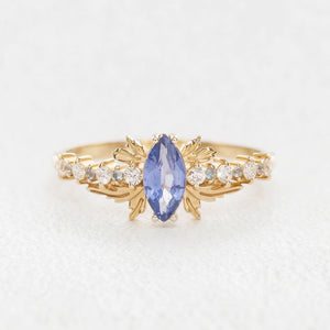 Aurora’s Fairy Wing | Marquise Natural Sapphire Vintage Bridal Set 2pcs.
