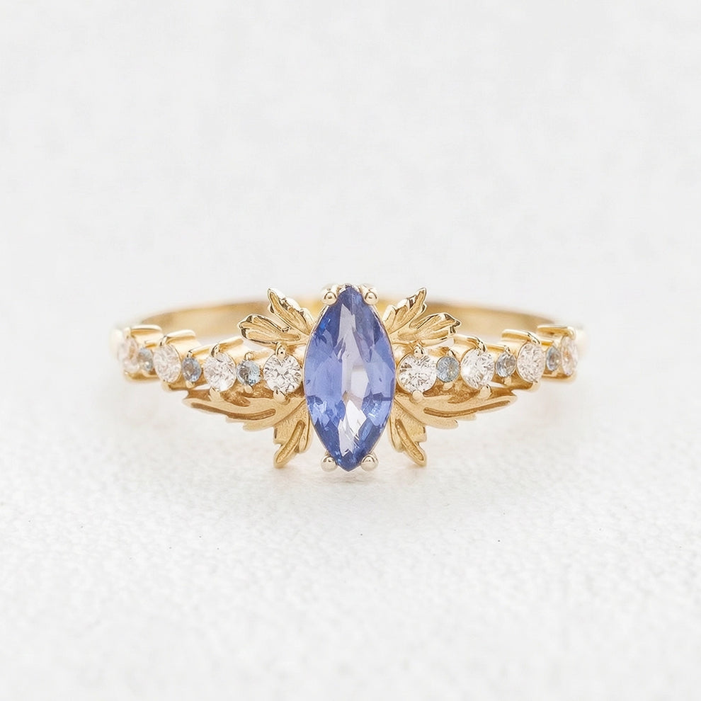 Aurora’s Fairy Wing | Marquise Natural Sapphire Vintage Bridal Set 2pcs.