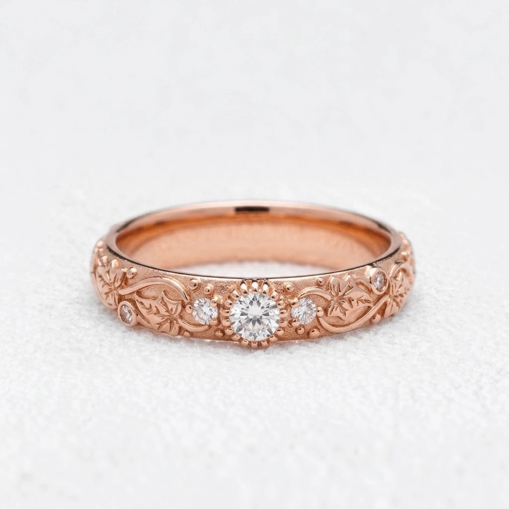 Ivy’s Twinkle | Diamond & Ivy Leaf Wedding Band.