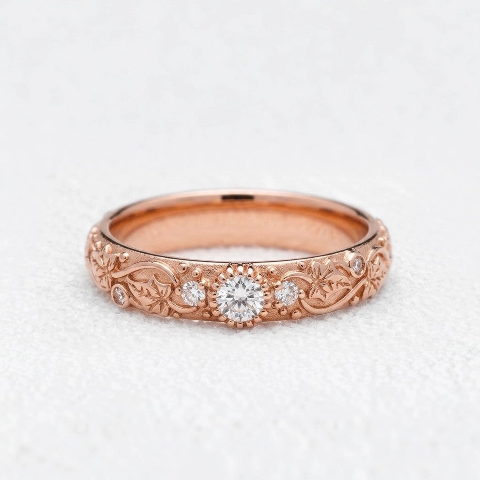 Ivy’s Twinkle | Diamond & Ivy Leaf Wedding Band.