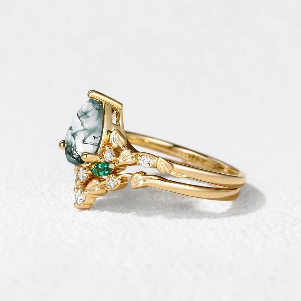 Genevieve's Heartwood | Pear Moss Agate Foliage Bridal Duo