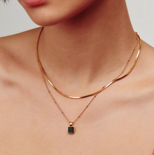 18K Gold Vermeil Square Onyx Necklace.