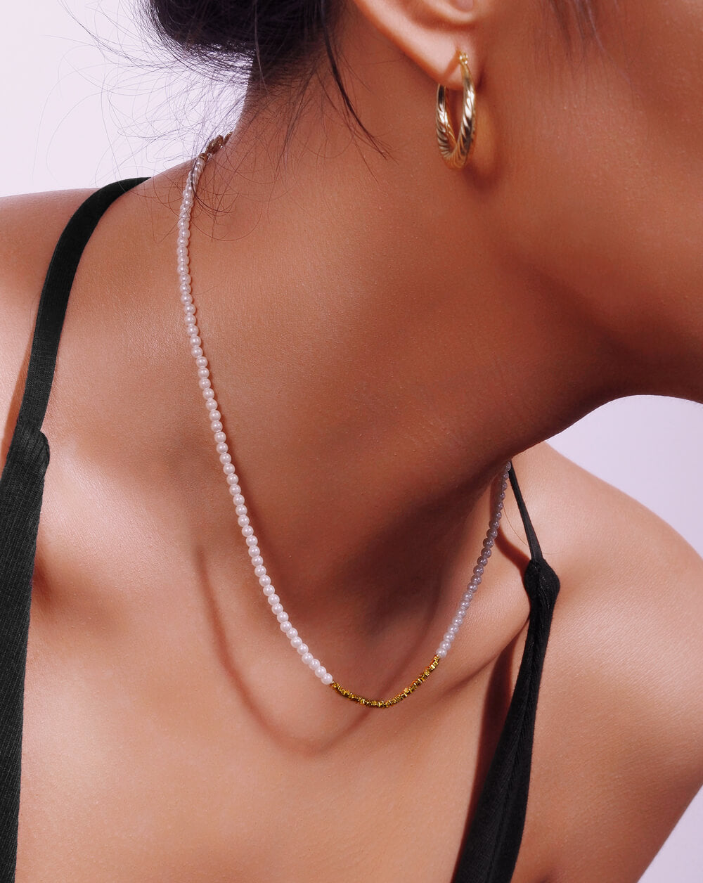 Minimal Mini Gold Beaded Pearl Choker Necklace
