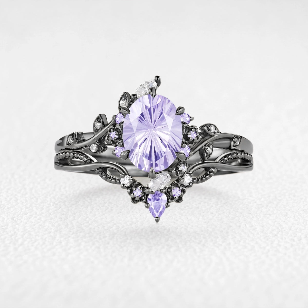 Celine‘s Aquarelle | Firework Cut Lavender Sapphire Chevron Bridal Duo