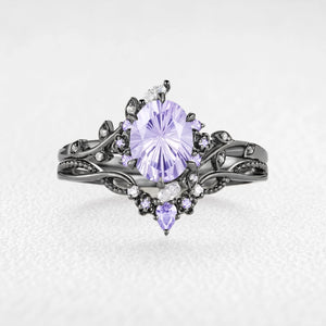 Celine‘s Aquarelle | Firework Cut Lavender Sapphire Chevron Bridal Duo