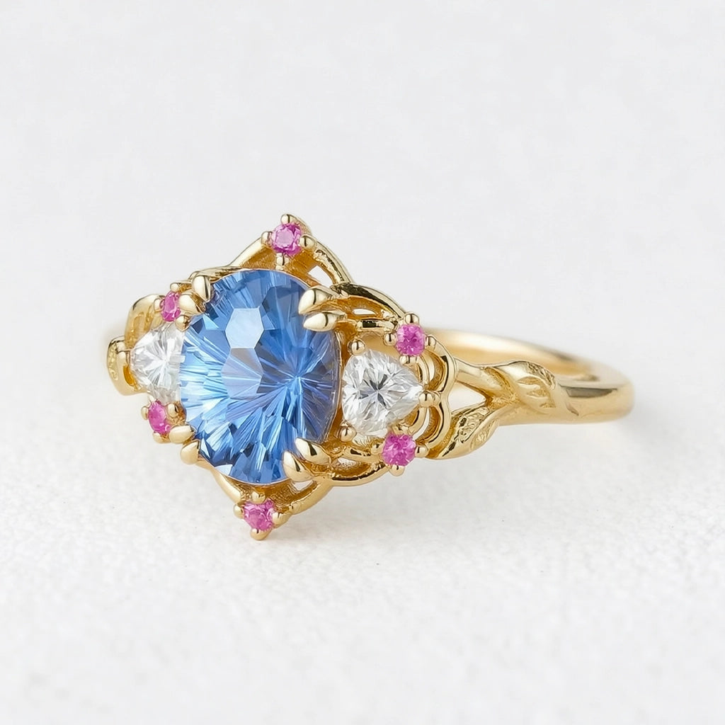 Audrey Three-Stone Sparkle Cut Sapphire Engagement Ring