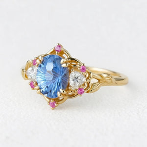 Audrey Three-Stone Sparkle Cut Sapphire Engagement Ring