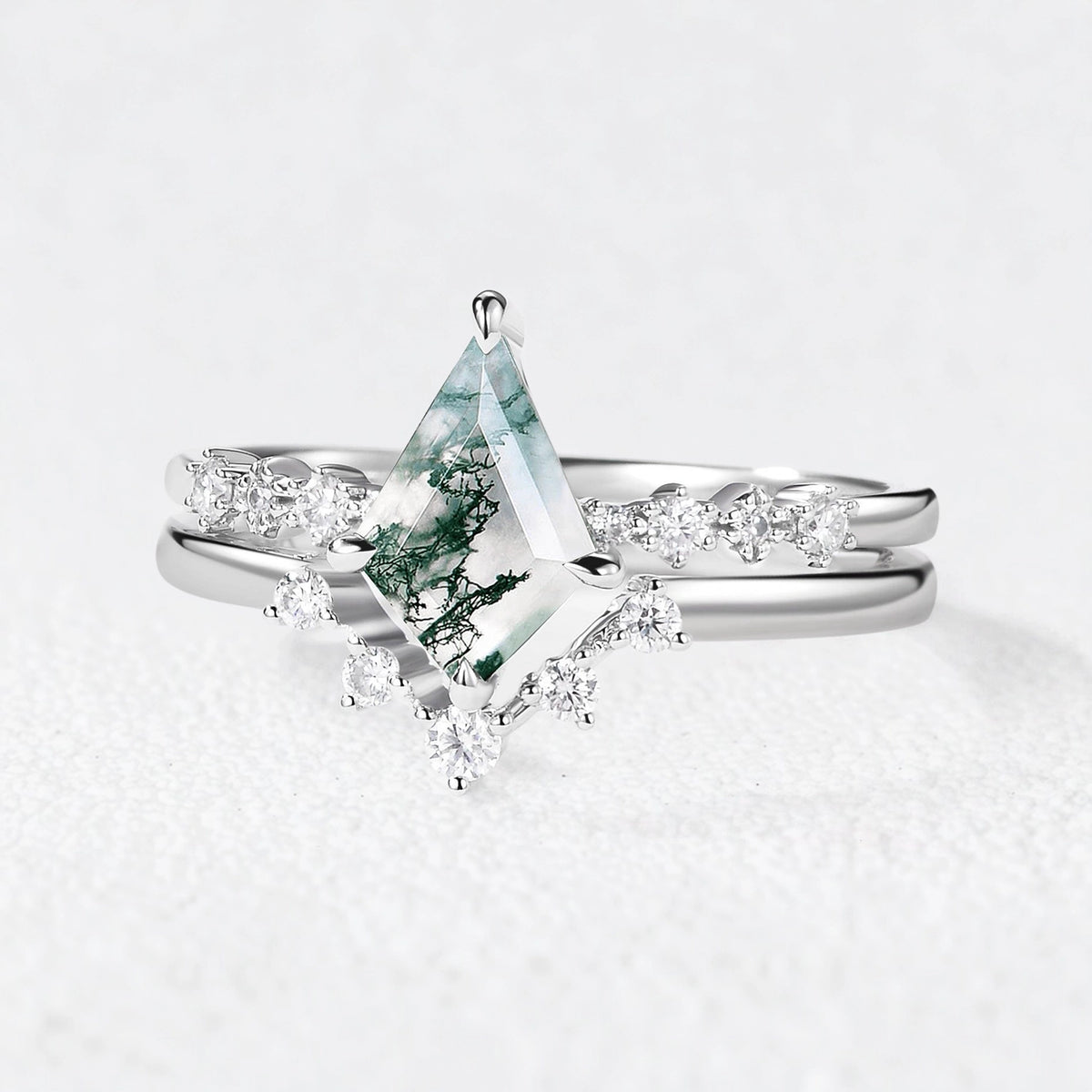 Eleonora’s Grace | Kite Cut  Moss Agate Vintage Bridal Duo