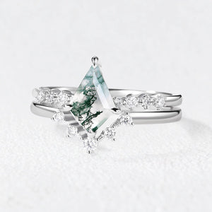 Eleonora’s Grace | Kite Cut  Moss Agate Vintage Bridal Duo