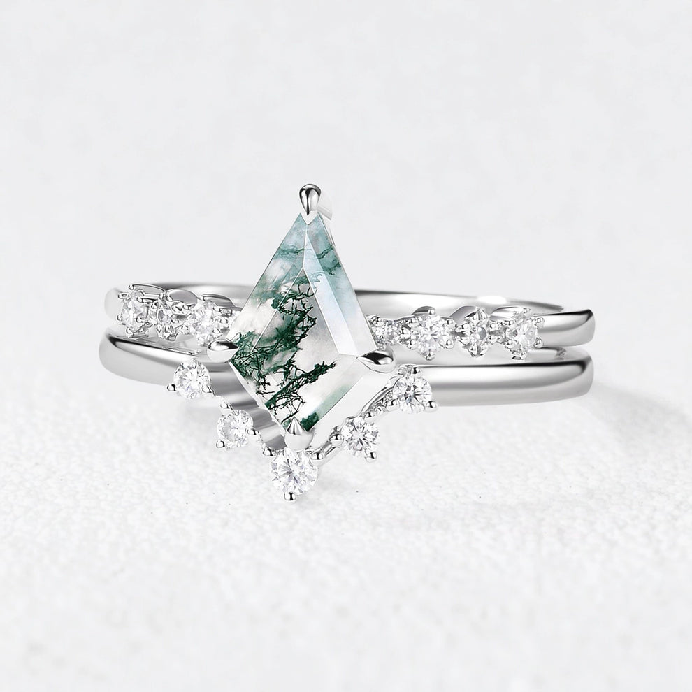 Eleonora’s Grace | Kite Cut  Moss Agate Vintage Bridal Duo