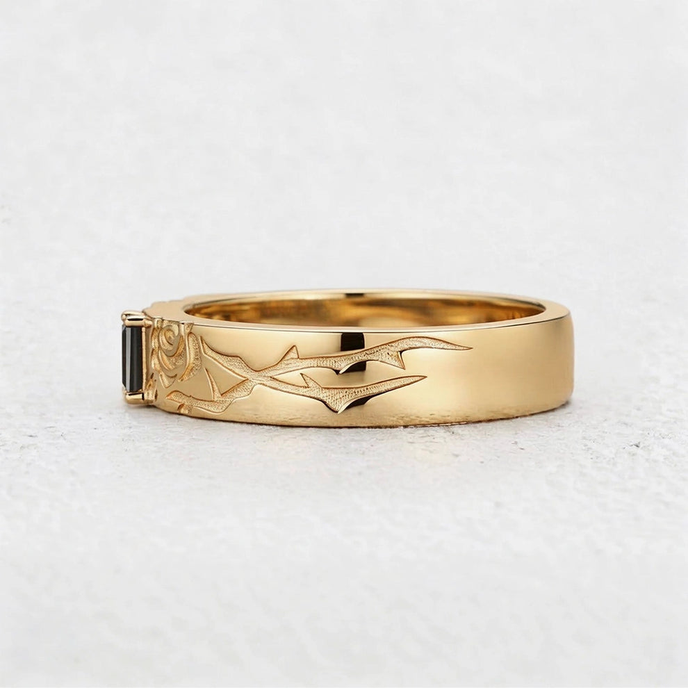 Thorn & Rose | Rectangular Black Diamond Men's Band.