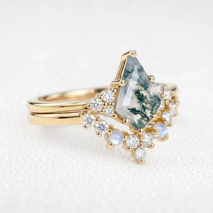 Diana’s Bower | Kite Cut Moss Agate & Moonstone Cluster Chevron Bridal Set 2pcs