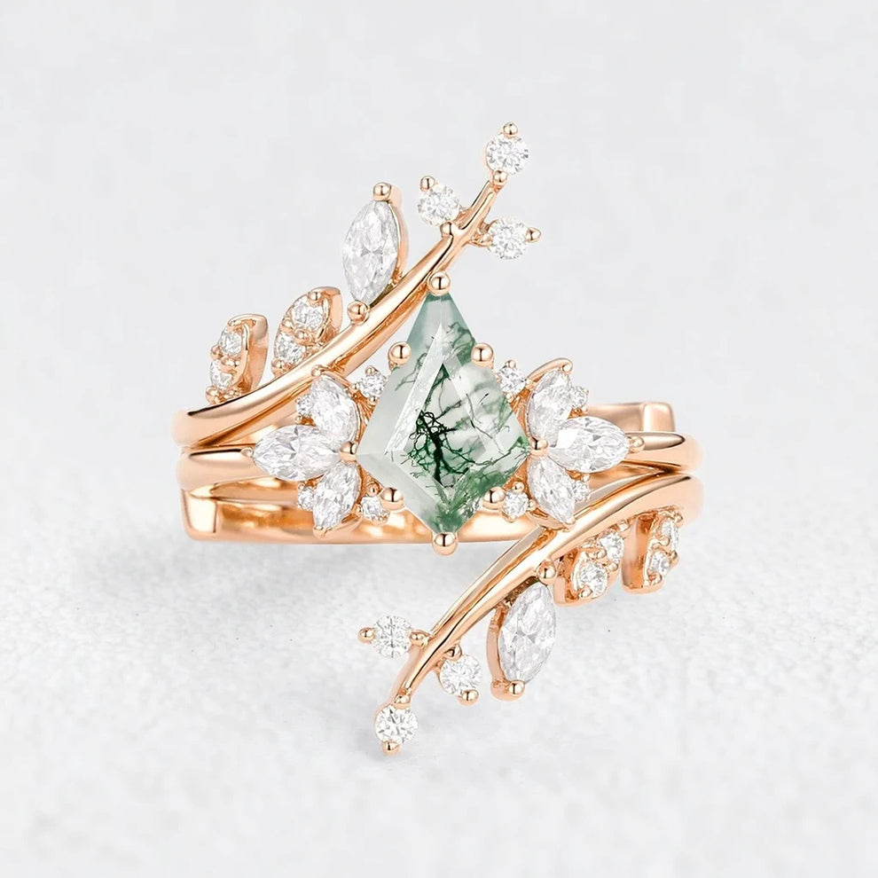 Forest Cage | Kite Cut Moss Agate Leafy Bridal Set 2pcs