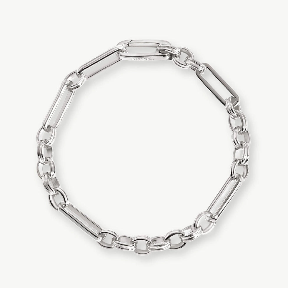White Gold Plated Silver Axiom Chain Bracelet.